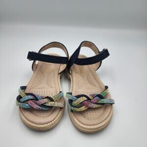 Belladia Girls Rainbow Metallic Sandals‎ Gold Zip Back Gladiator Sz. 9